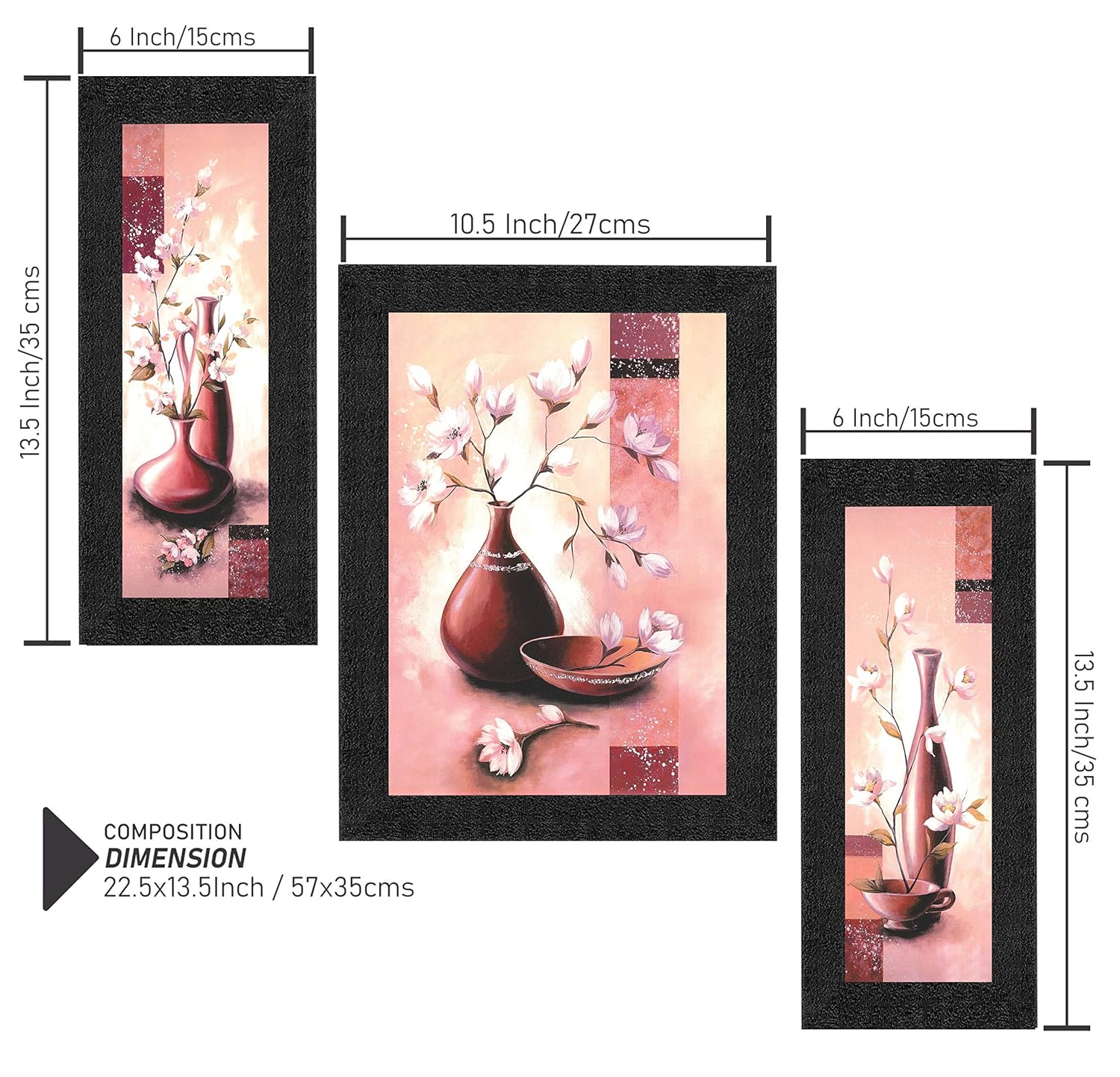 SAF paintings Diwali Gift UV Textured Flower Print Framed Painting Set of 3 for Home Decoration – Size 35 x 2 x 50 cm PhotoSA7721