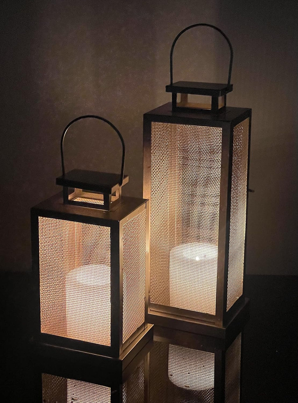 Urban Born Set of 2 Iron Lantern and Candle Tealight Holder for Home Decor Items | Candles for Home Decoration | Candle Holders for Home Decor | 2 Free led Lights (Pack of 2) (Gold)