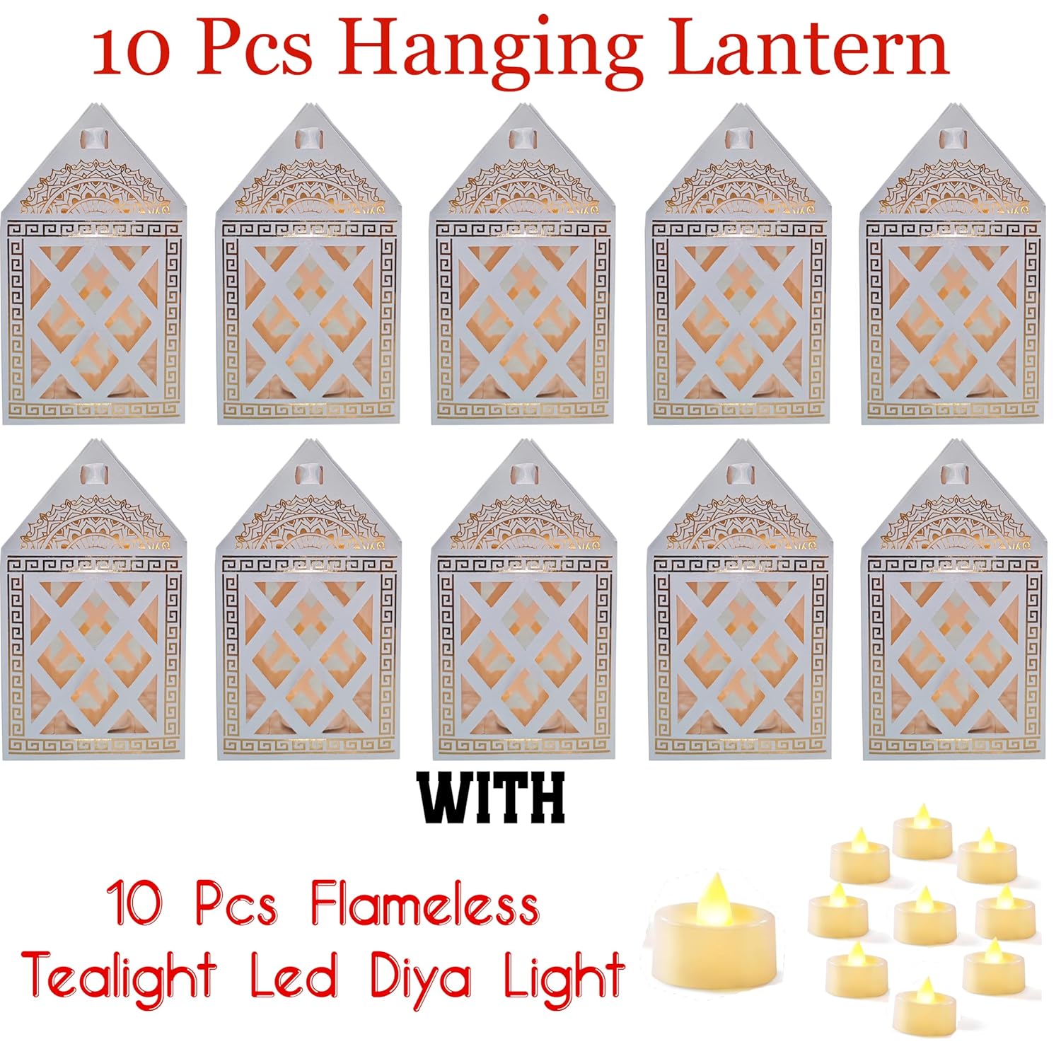 TOYXE Paper Lantern LED Tea Lights Candle for Decoration Set of 10 Pieces | Merry Christmas Decoration Item