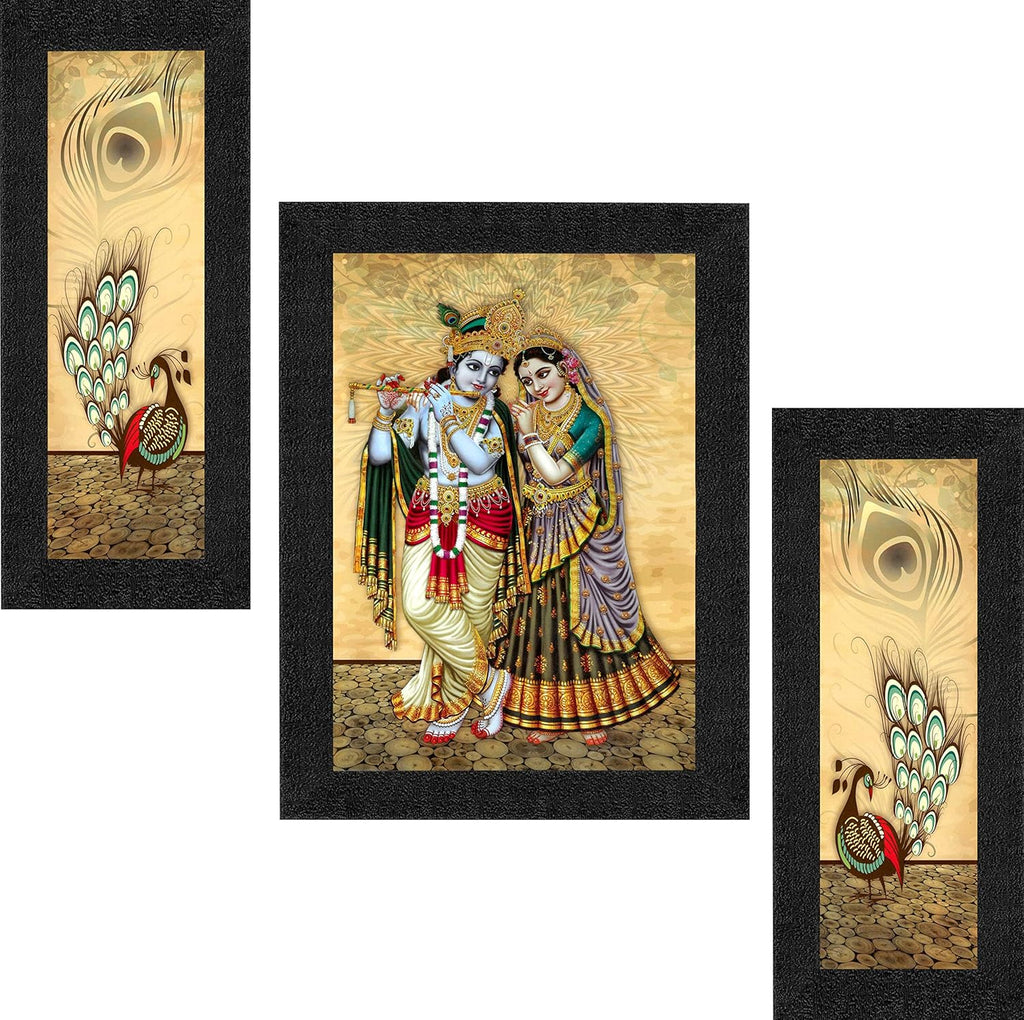 SAF paintings UV Textured Radha Krishna Printed Print Framed Painting Set of 3 for Home Decoration – Size 35 x 2 x 50 cm SANFSA7724