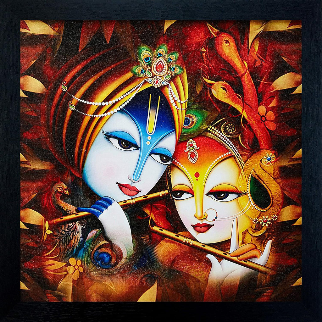 SAF paintings Radha Krishna UV Coated Home Decorative Gift Item Framed Painting 12 inch X 12 inch SPNF915G618D