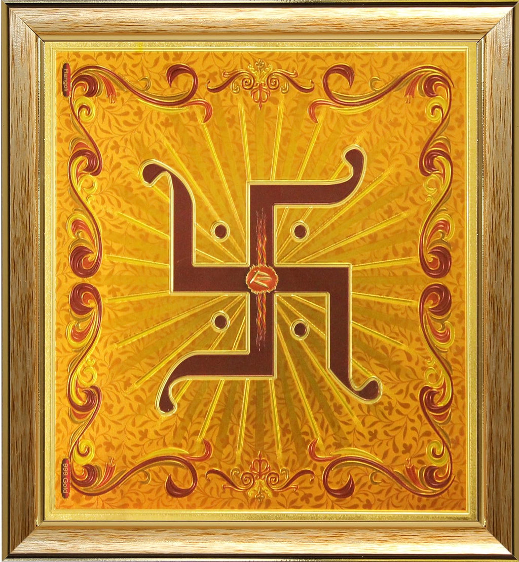 SAF paintings Golden Swastik Painting (SANFO235, 30 cm x 3 cm x 30 cm) SANFO235